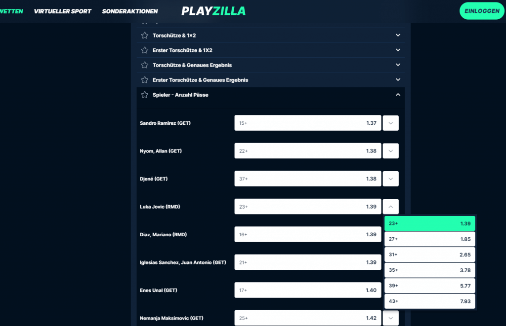 Wetten auf Pässe bei PlayZilla