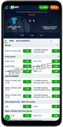 20bet mobile live odds