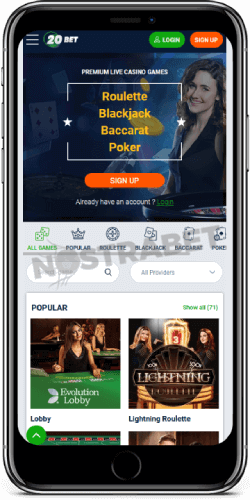 20bet mobile live dealers