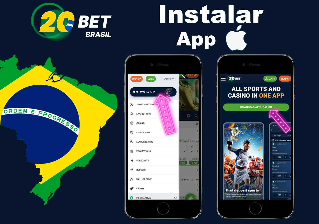 Instale o aplicativo móvel no iOS a partir do site oficial da 20Bet no Brasil